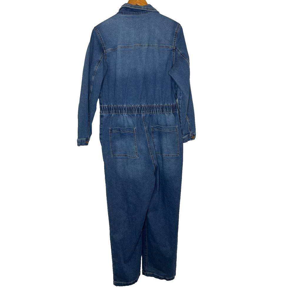 Women's XL Celebrity Pink Denim Cotton Blend Button Jumpsuit Coveralls - Picture 4 of 4